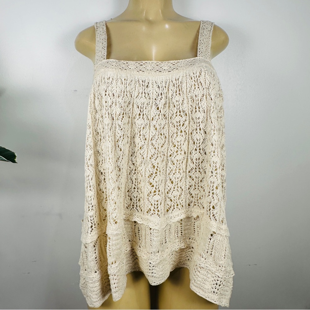 Zara Crochet Lace Swing Tank Top Sz M Camisole Cotton Boho Shirt Cottagecore